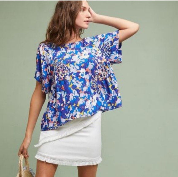 ANTHROPOLOGIE MAEVE MILLA BLUE FLORAL TOP SIZE SMALL - Picture 1 of 10